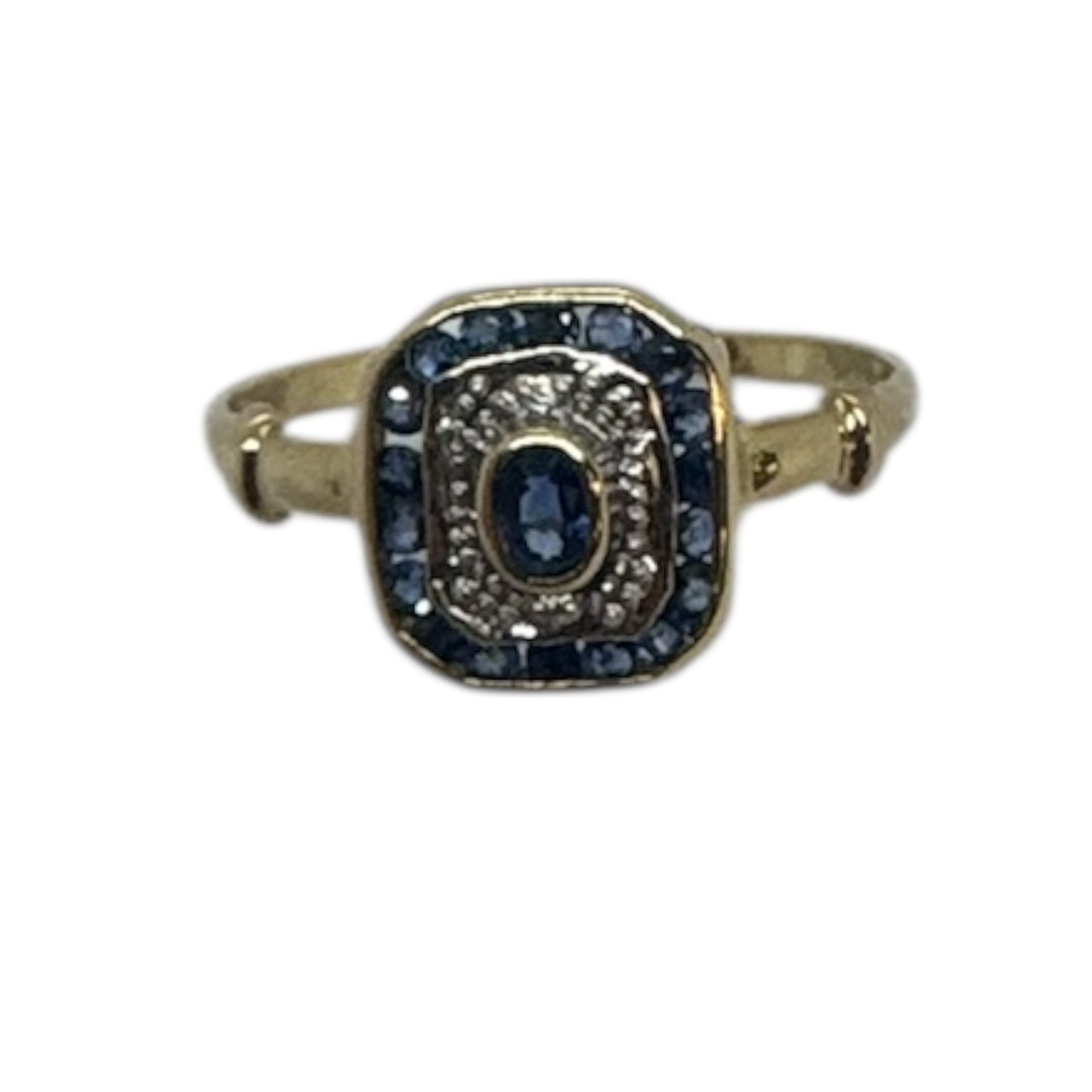 Bague Tank en Or Jaune 18K avec Saphirs et Diamants Poids-2.74gr