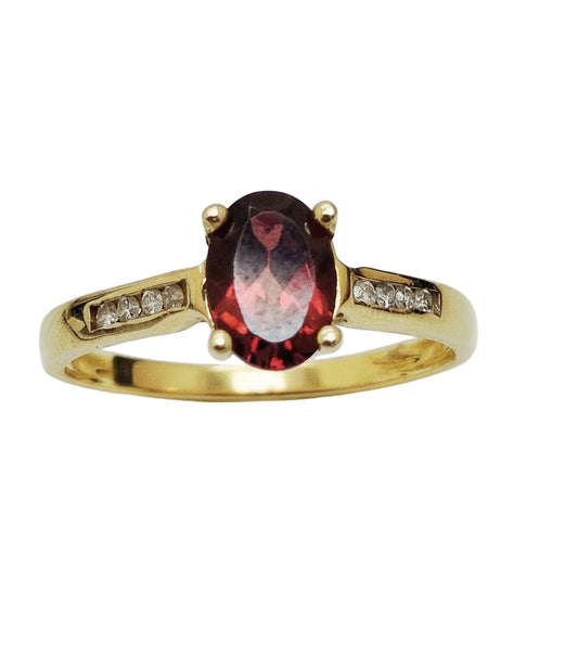 Bague Or Jaune 18K  avec Diamants et Zirconium Rouge 1.94 Grs - Taille: 53