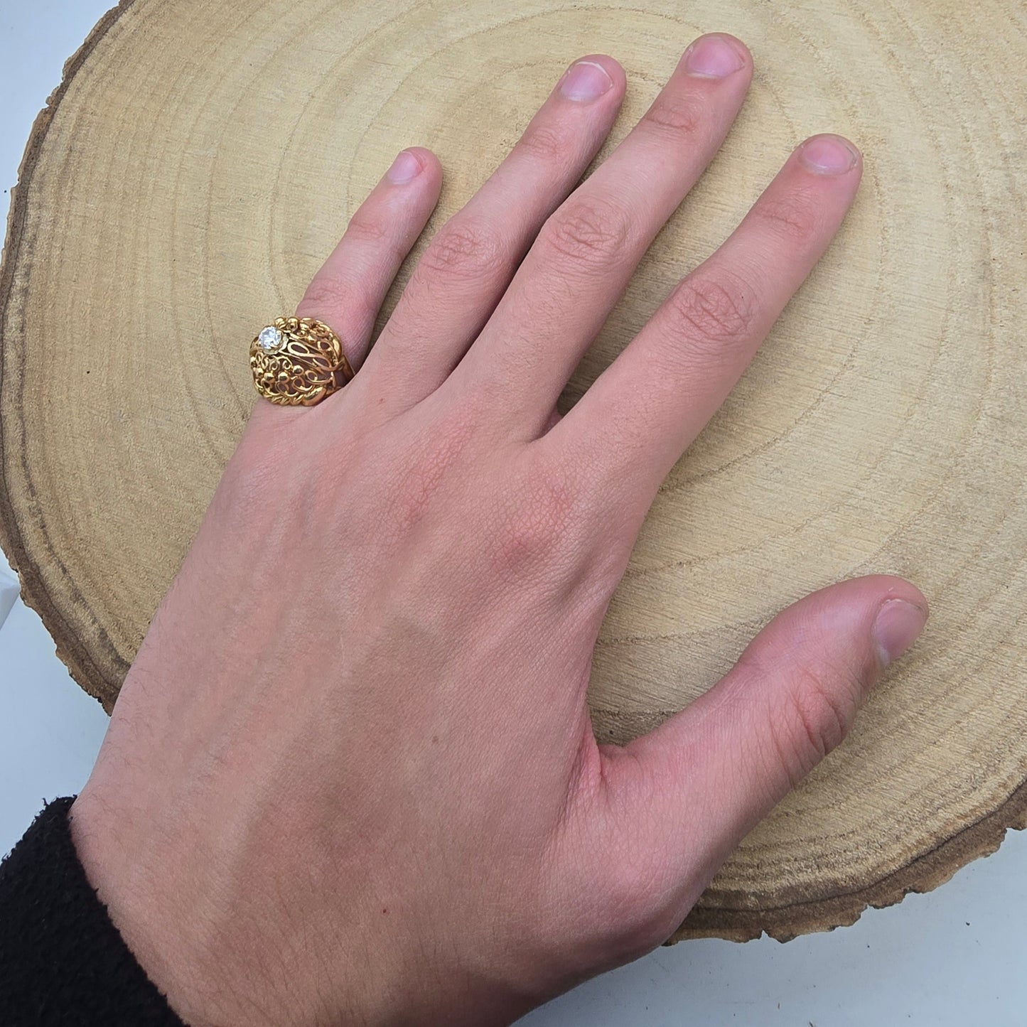 Bague Ancienne en Or Jaune 18 Carats avec Oxyde de Zirconium - T 50