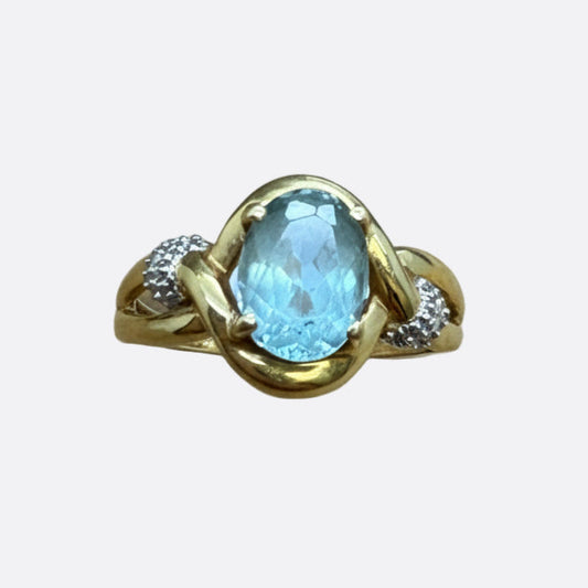 Bague en Or Jaune 18K avec Oxyde de Zirconium Bleu 2.5 Grs - Taille 54