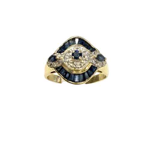 Bague en Or 18k avec Diamants et Saphir – Taille 58