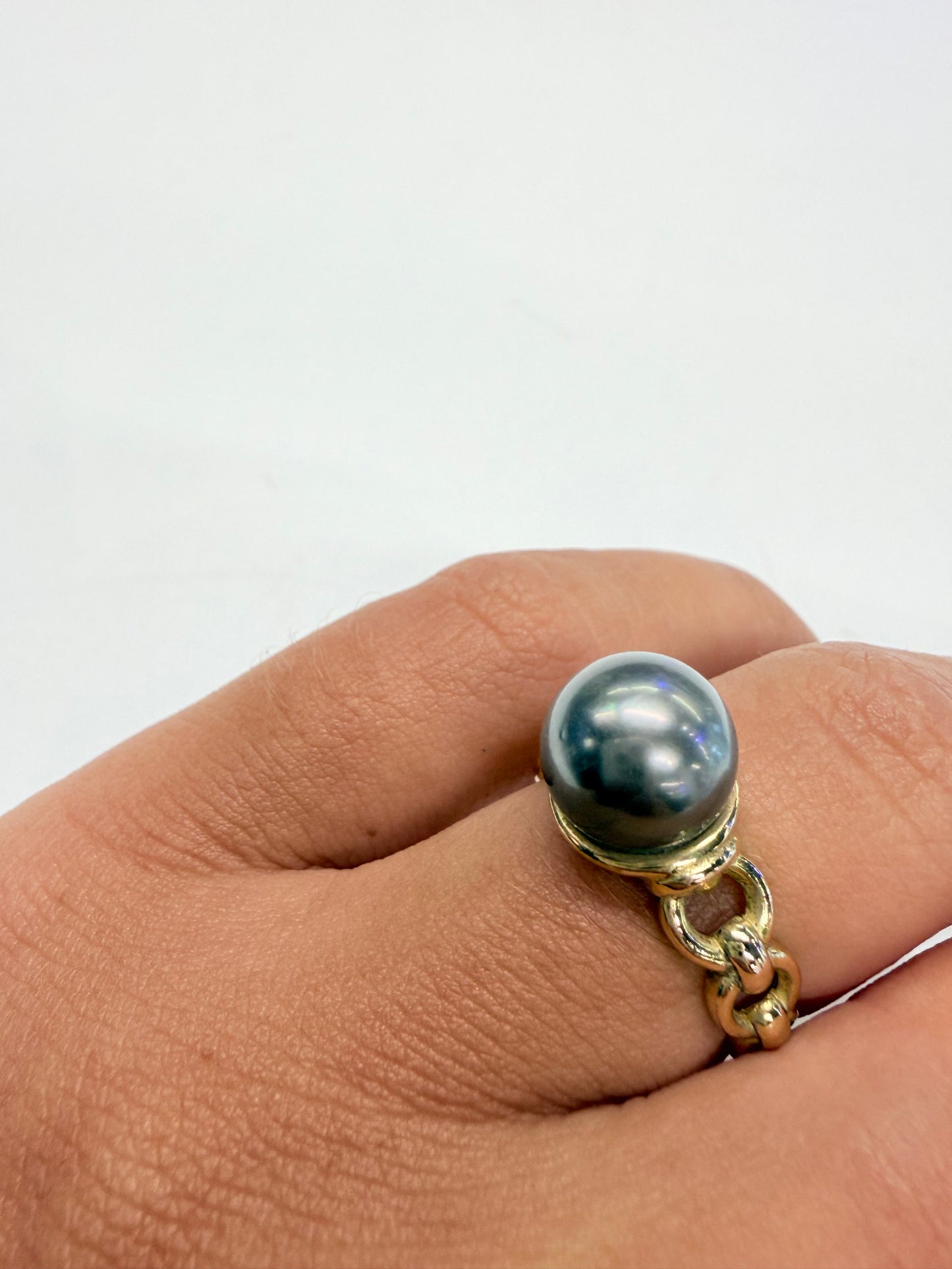 Bague perle Tahiti en or jaune 18k Taille-50