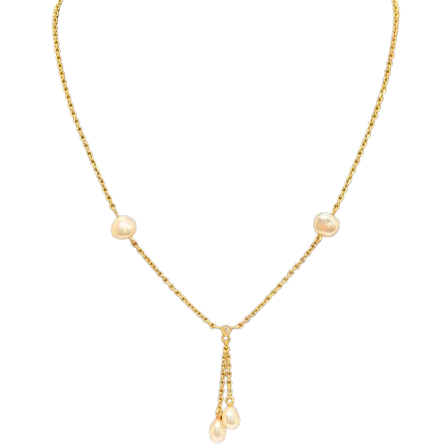 Collier Princesse Or Jaune 18K Diamants Perles - 3.32 Grs