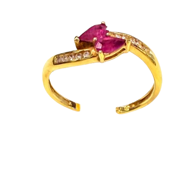 Bague en Or jaune avec diamants et rubis  18k 2.50 Grs - Taille 56