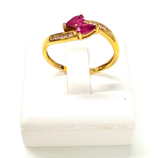 Bague en Or jaune avec diamants et rubis  18k 2.50 Grs - Taille 56