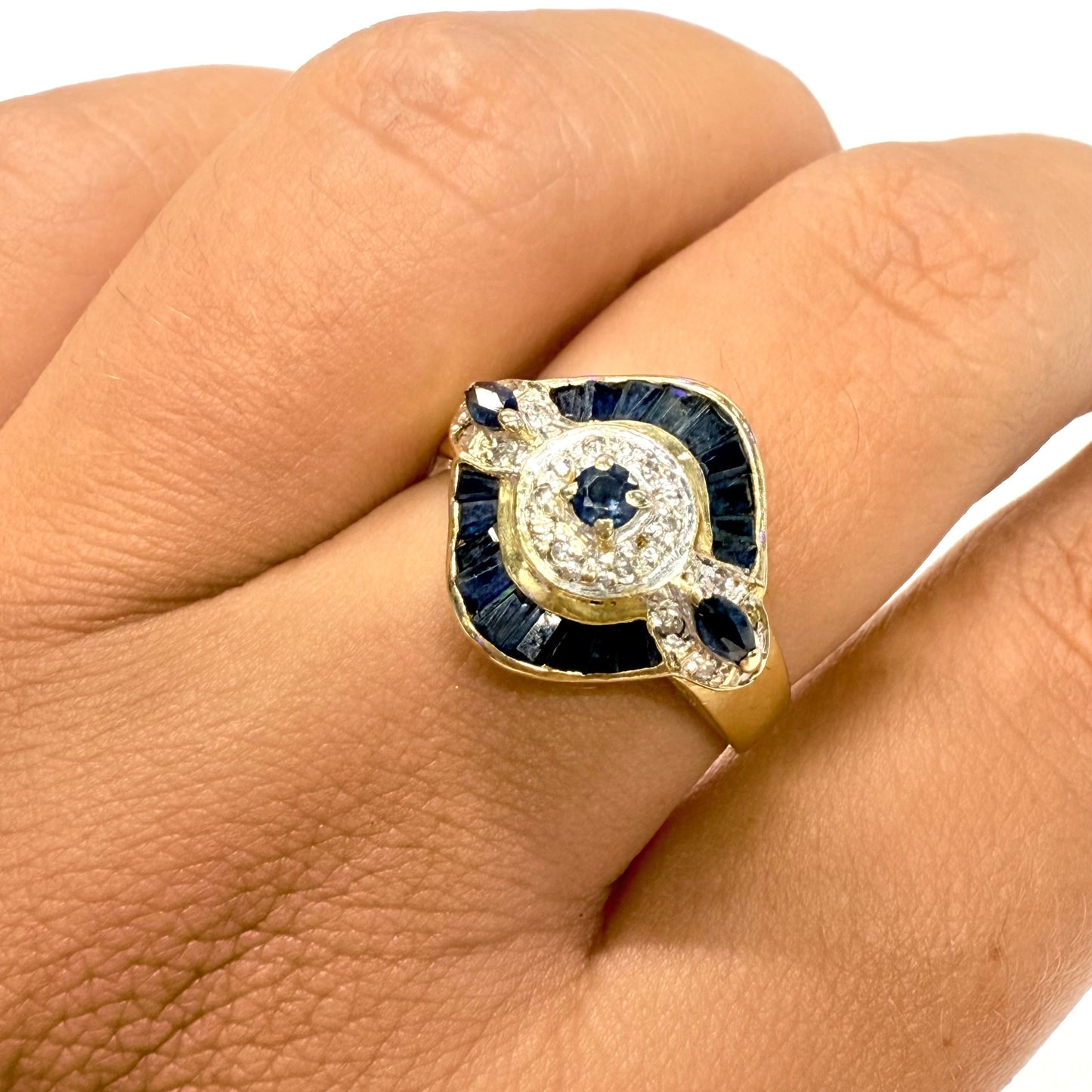 Bague en Or 18k avec Diamants et Saphir – Taille 58