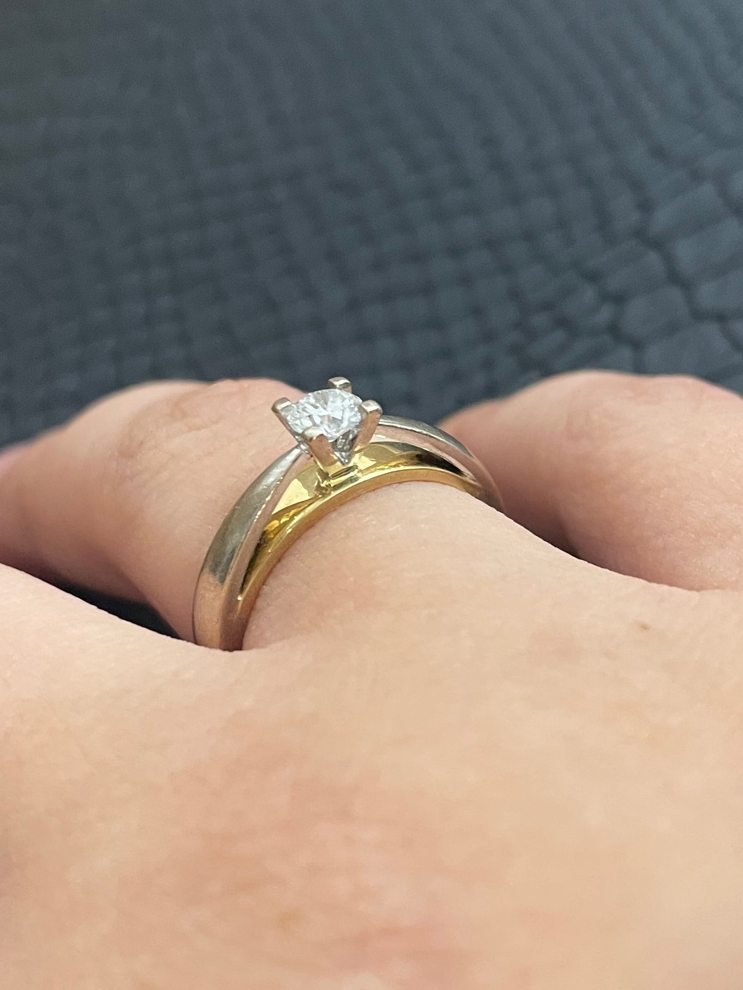 Solitaire diamant en or blanc et jaune 18K Taille-52