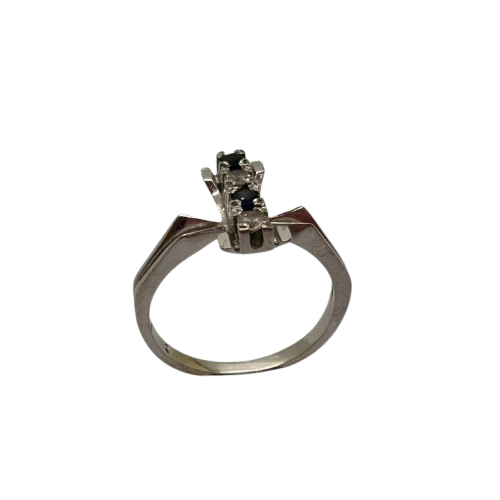 Bague en or blanc 18 carats avec zirconium et saphir – T 50,5
