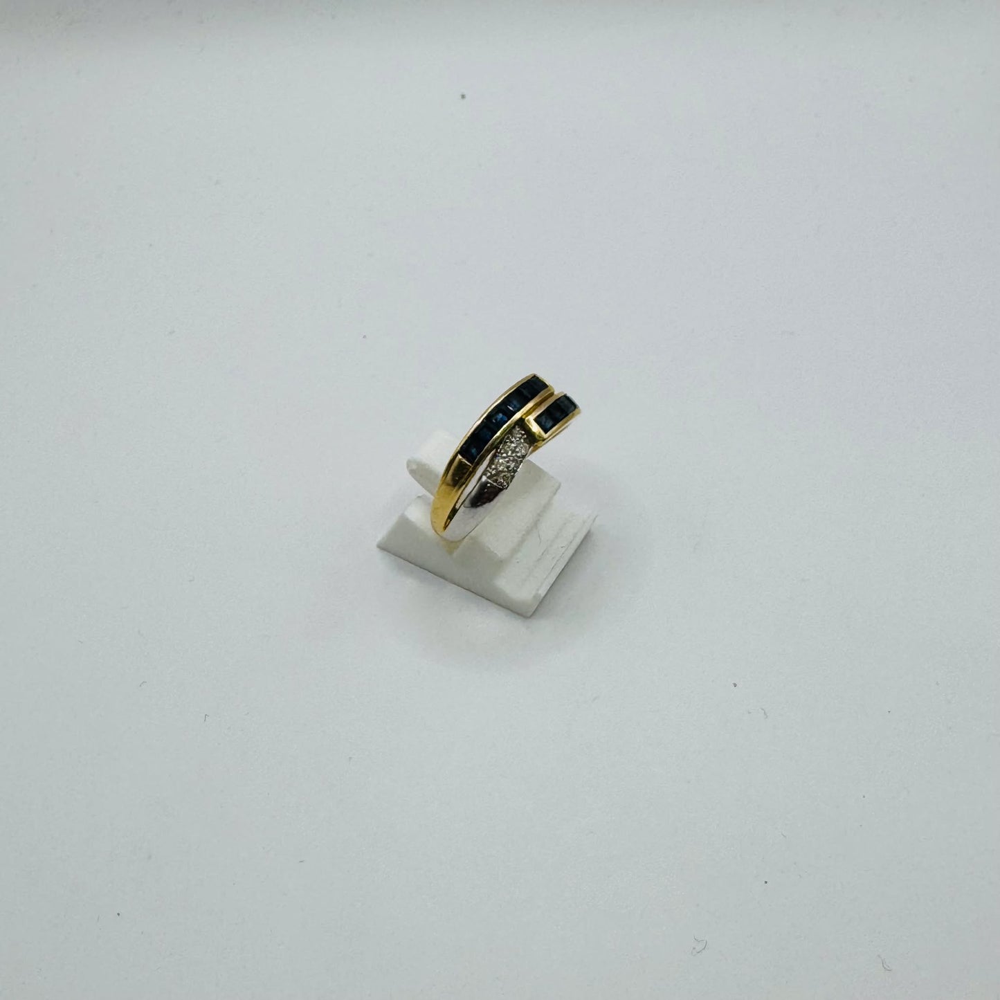Bague Demi Tour en Or Jaune et Blanc 18 K avec Diamants - T 59