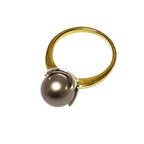 Bague Solitaire Or Jaune 18 K avec Perle de Culture - 4.39 Grs