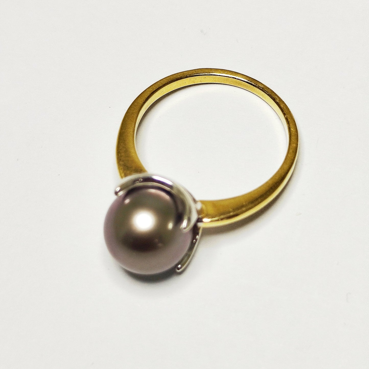 Bague Solitaire Or Jaune 18 K avec Perle de Culture - 4.39 Grs