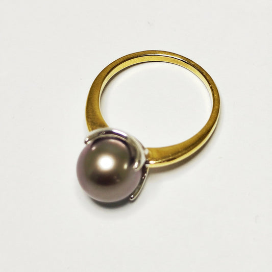 Bague Solitaire Or Jaune 18 K avec Perle de Culture - 4.39 Grs