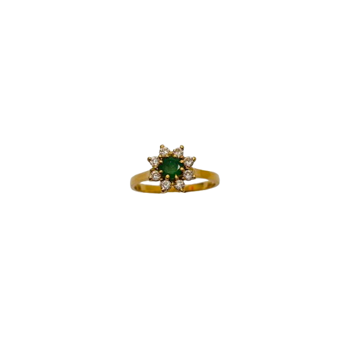 Bague Marguerite en Or Jaune 18 Carats avec Emeraude - 3.39 Grs