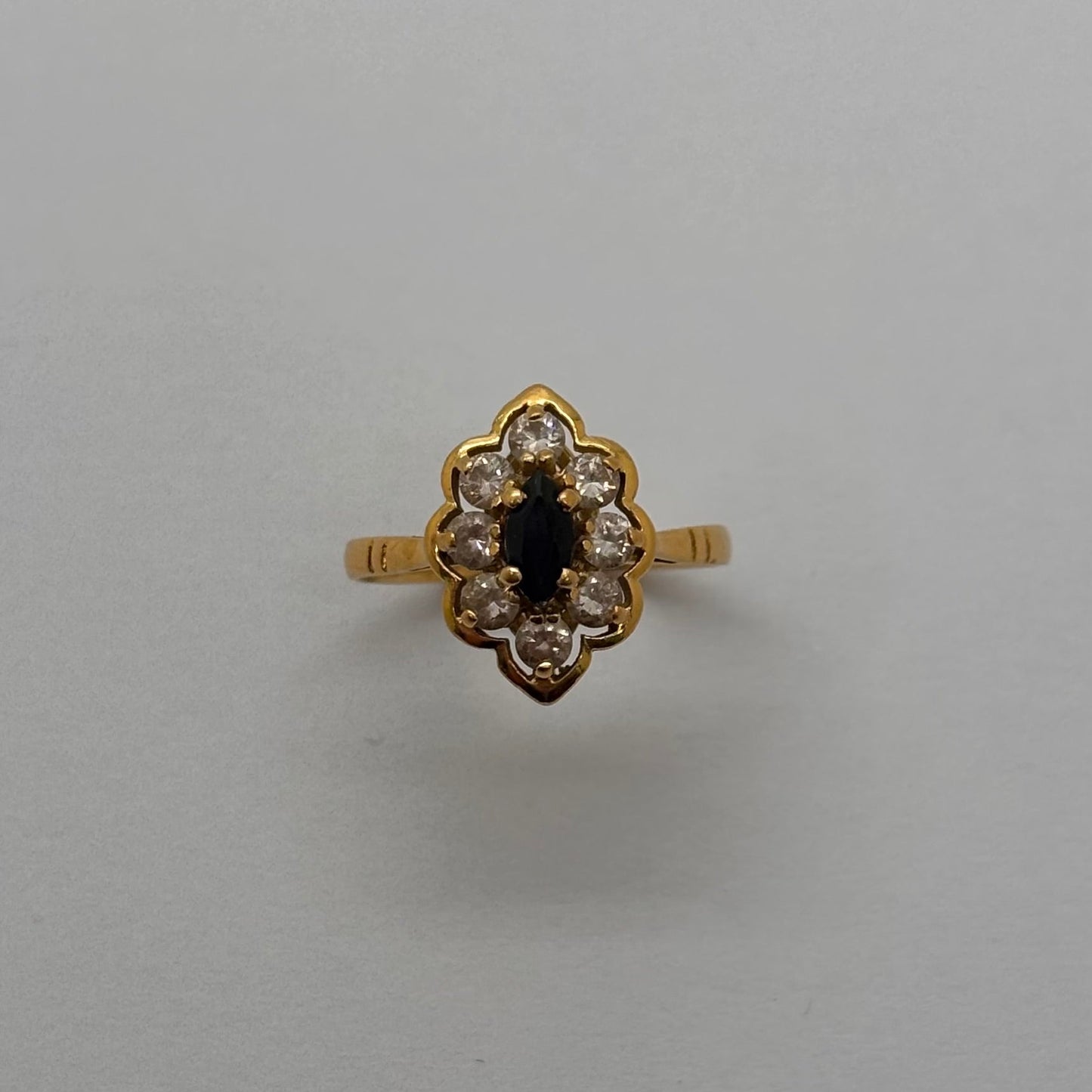 Bague Marguerite Or Jaune 18K Saphir et Zirconium 2.48 Grs - Taille 50