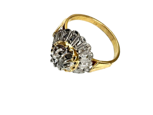 Solitaire Marguerite en Or Jaune et Blanc 18K Taille-49
