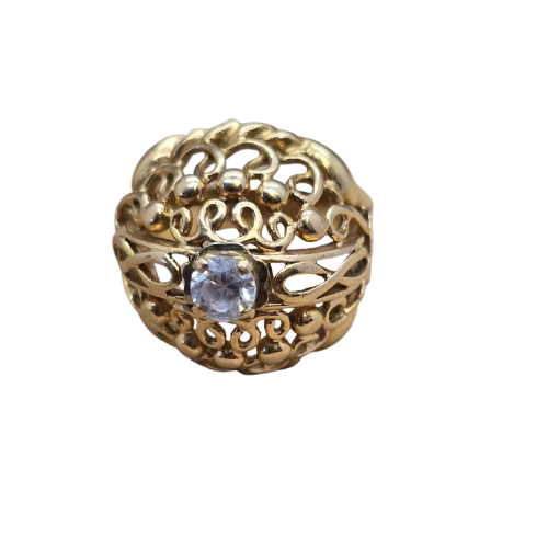 Bague Ancienne en Or Jaune 18 Carats avec Oxyde de Zirconium - T 50