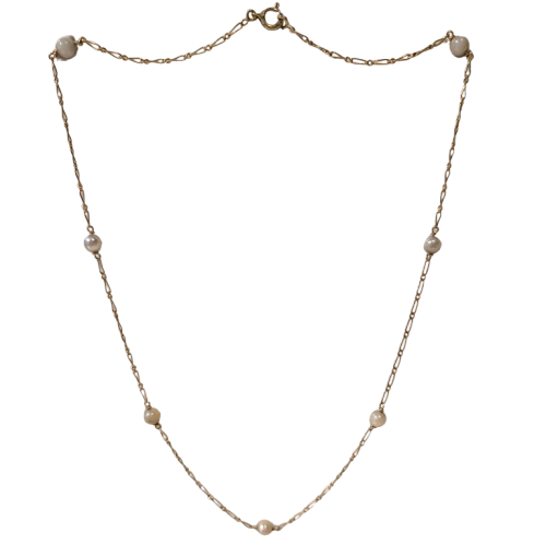 Collier Ras du Cou en Or Jaune avec Perles Naturelles