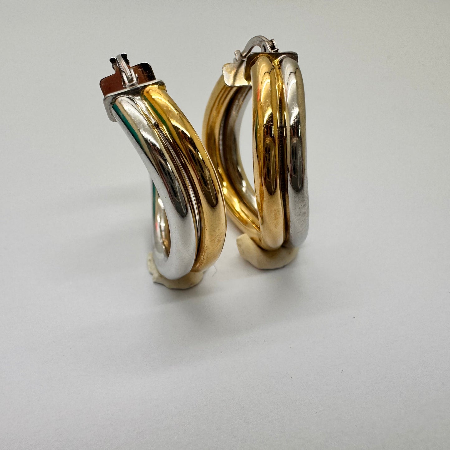 Boucles d'Oreilles Créoles en Or Jaune et Or Blanc 18k - 6.20 Grs