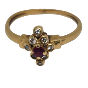Bague Chou Marguerite Or Jaune 18K Diamants Rubis Taille -49