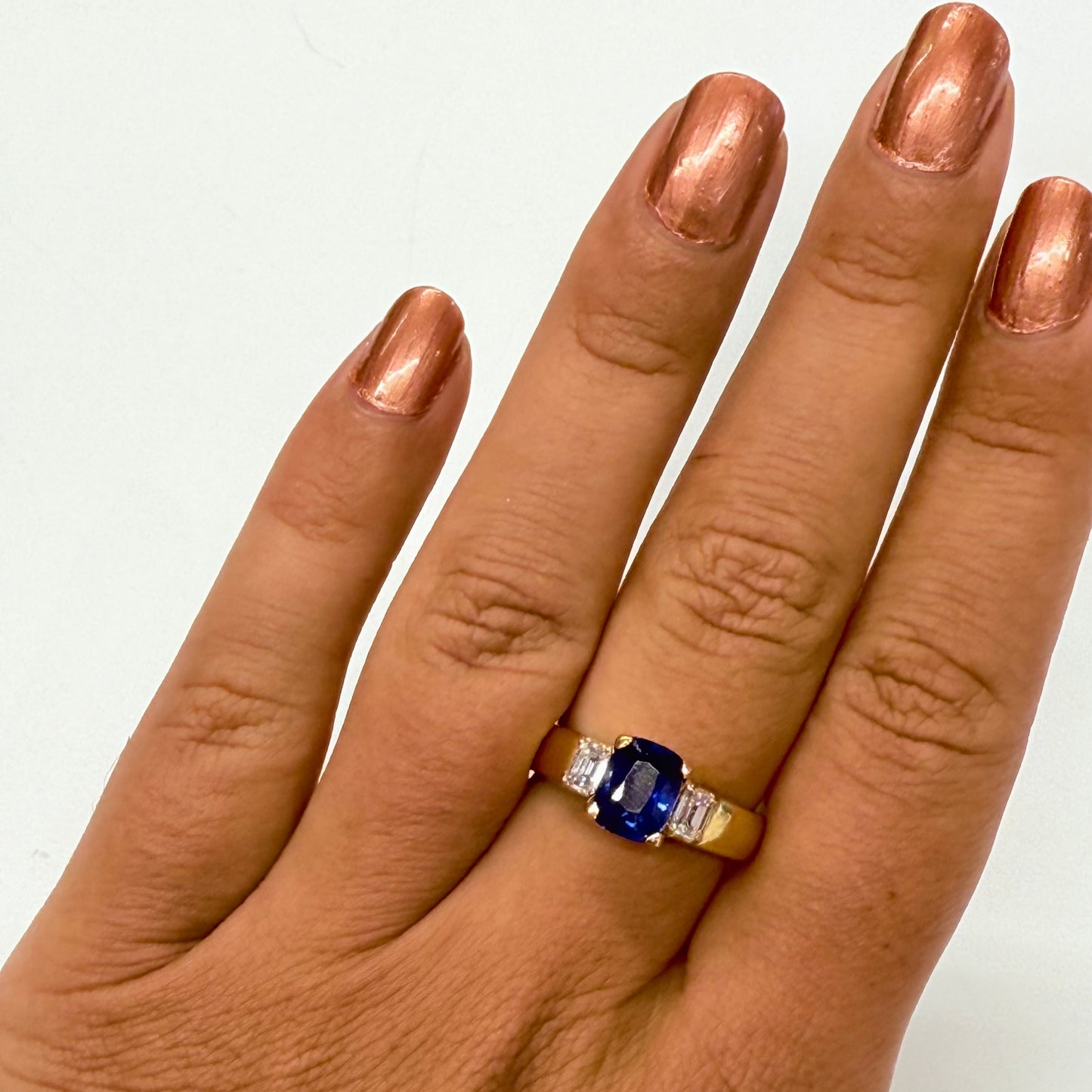 Bague en Or Jaune 18k avec Saphir et Diamants - T 56