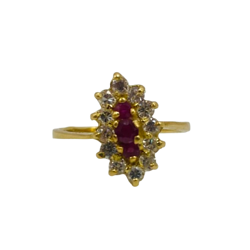 Bague Marquise en Or Jaune 18 Carats avec Pierres Roses et Zirconiums – T 54