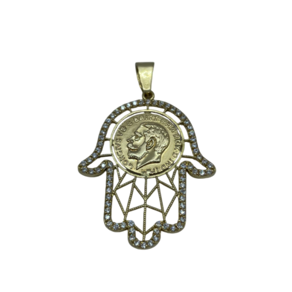 Pendentif Main Fatma en Or Jaune 750 avec Zirconium