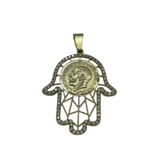 Pendentif Main Fatma en Or Jaune 750 avec Zirconium