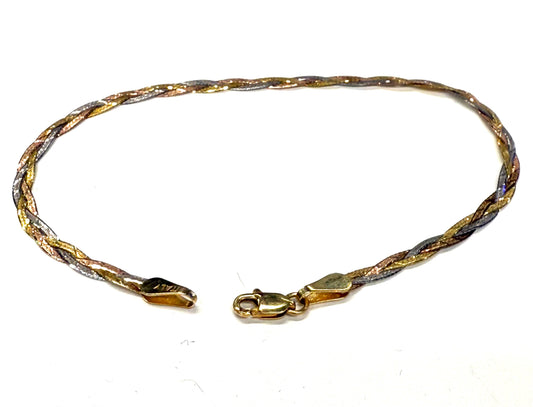 Bracelet Tressé Or Jaune, Blanc, Rose 18k 2.53 Grs