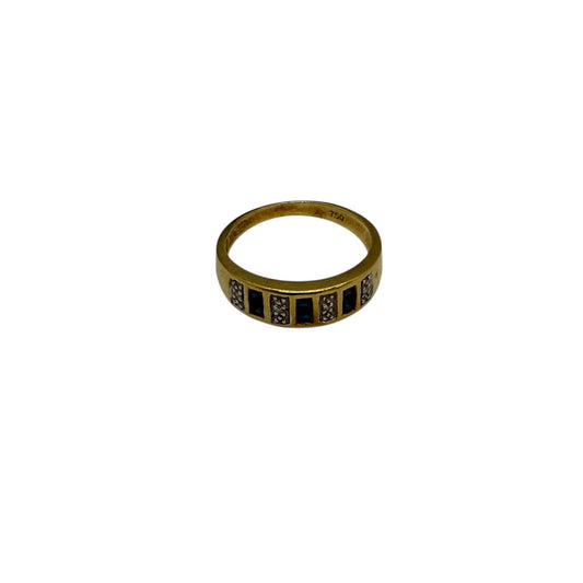 Bague Demi Tour Or Jaune avec Diamants et Pierres Bleues - T 53