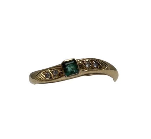 Bague émeraude et diamants en Or 18K T.55